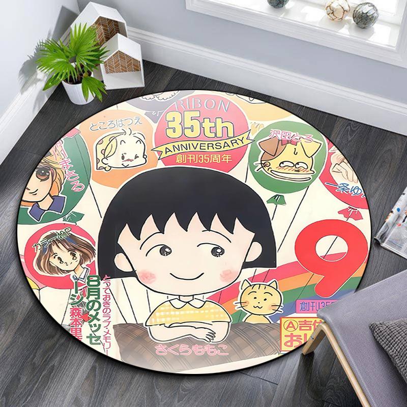 Chibi Maruko‑chan2 Round Area Rug,Carpet Rug for Living Room Bedroom Sofa Playroom Decor,Non-slip Floor Mat