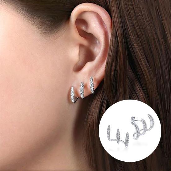 Yousheng 1 Pair Stud Earrings Three Layers Arc Temperament Shining Rhinestones Ear Studs Fashion Jewelry