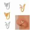 Rhinestone Butterfly Nose Ring Copper Non Pierced Ear Clip Cuff Punk Clip On Nose Hoop Ring  Women