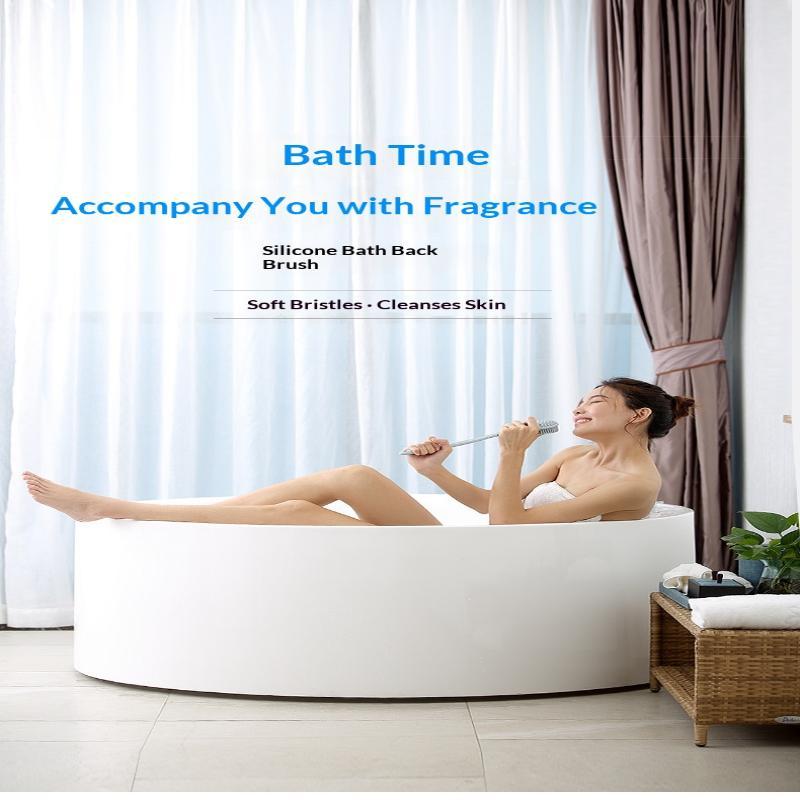 Long Handle Silicone Bath Brush Soft Exfoliating Bristles Easy Reach Back Hanging Hole for Home Bathroom Shower Skin Care
