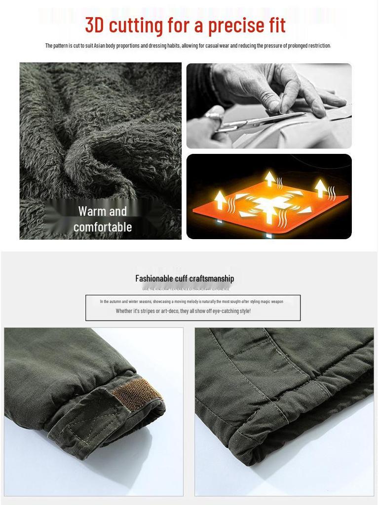 Men's Mid-Length Winter Slim Fit Washed Cotton Jacket - Thick Workwear Coat