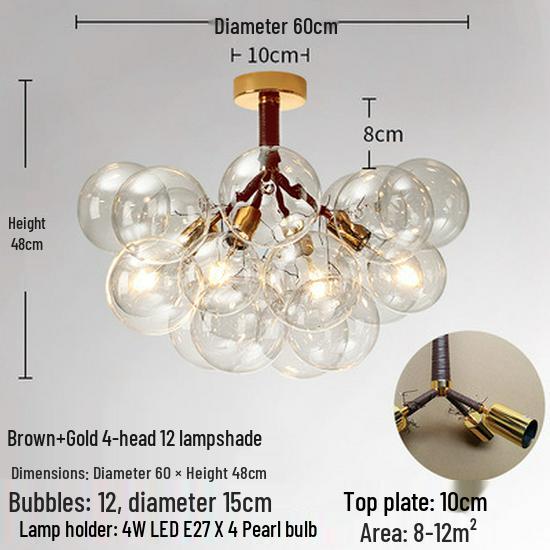 Nordic Romantic Bubble Lamp - Creative Glass Pendant for Children's Room, Living Room, or Restaurant.