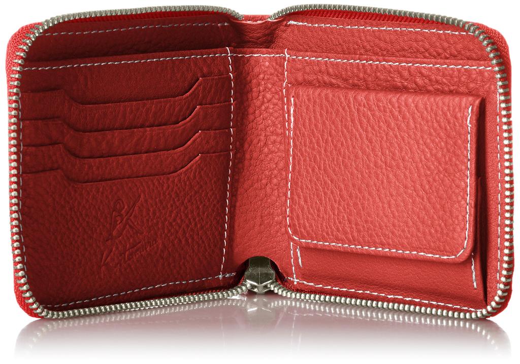 [Kitamura] Bifold Wallet Round Zipper Type YH0083 Stitch 70912 Red/Ivory [Red]