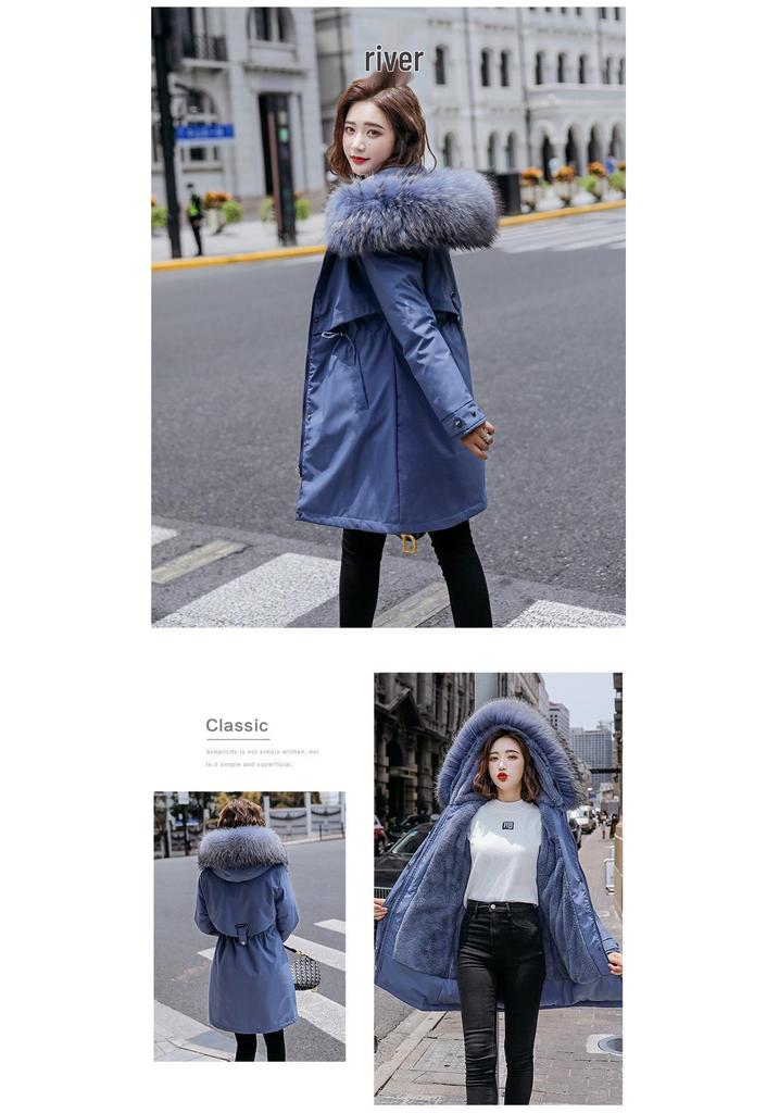 Damska Parka Plus Size z Futerkiem - Styl Koreański, Podszyta Aksamitem, Wcięta w Talii, Ciepły Bawełniany Płaszcz, 6XL.