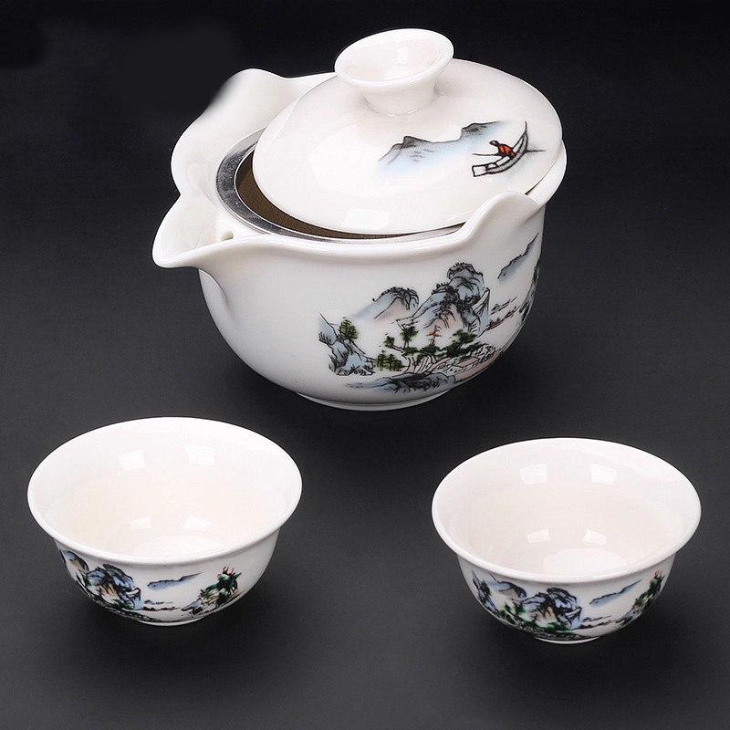 Anti-scalding teapot ceramic cover bowl large tea cup Kung Fu tea set Sancai Pu'er tea bowl hand-held teapot white porcelain