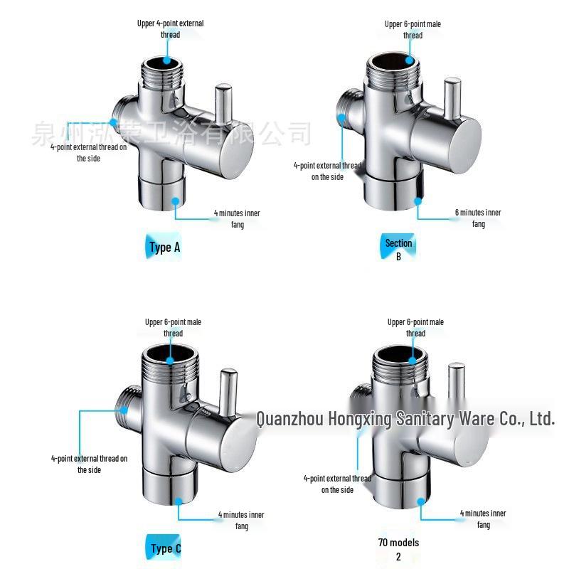 Black All-Copper Quick-Open Three-Way Water Splitter Valve for Showers