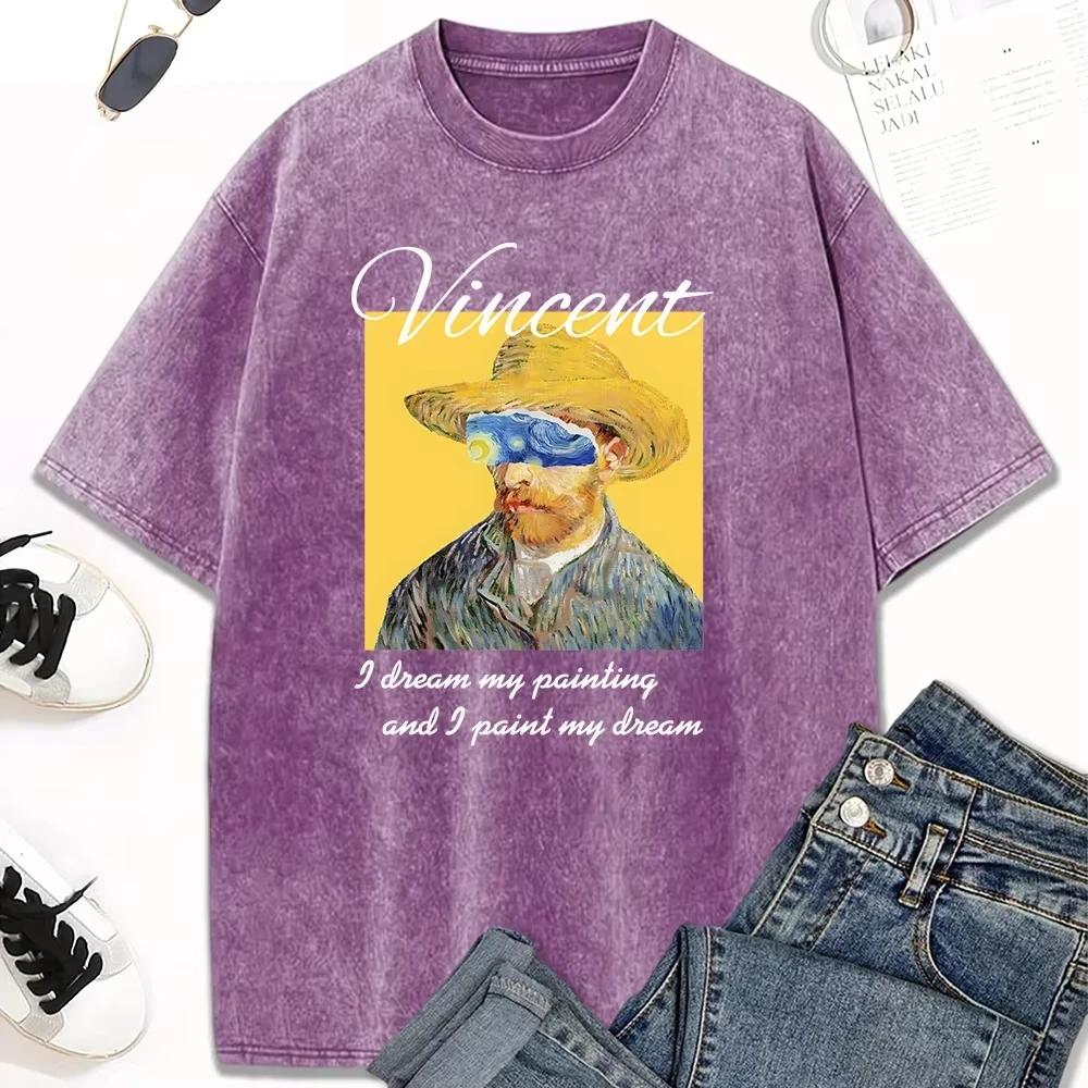 Summer personalized oil painting printed Tshirt casual water wash vintage Tshirt soft Unisex and Women comfortable Tshirt