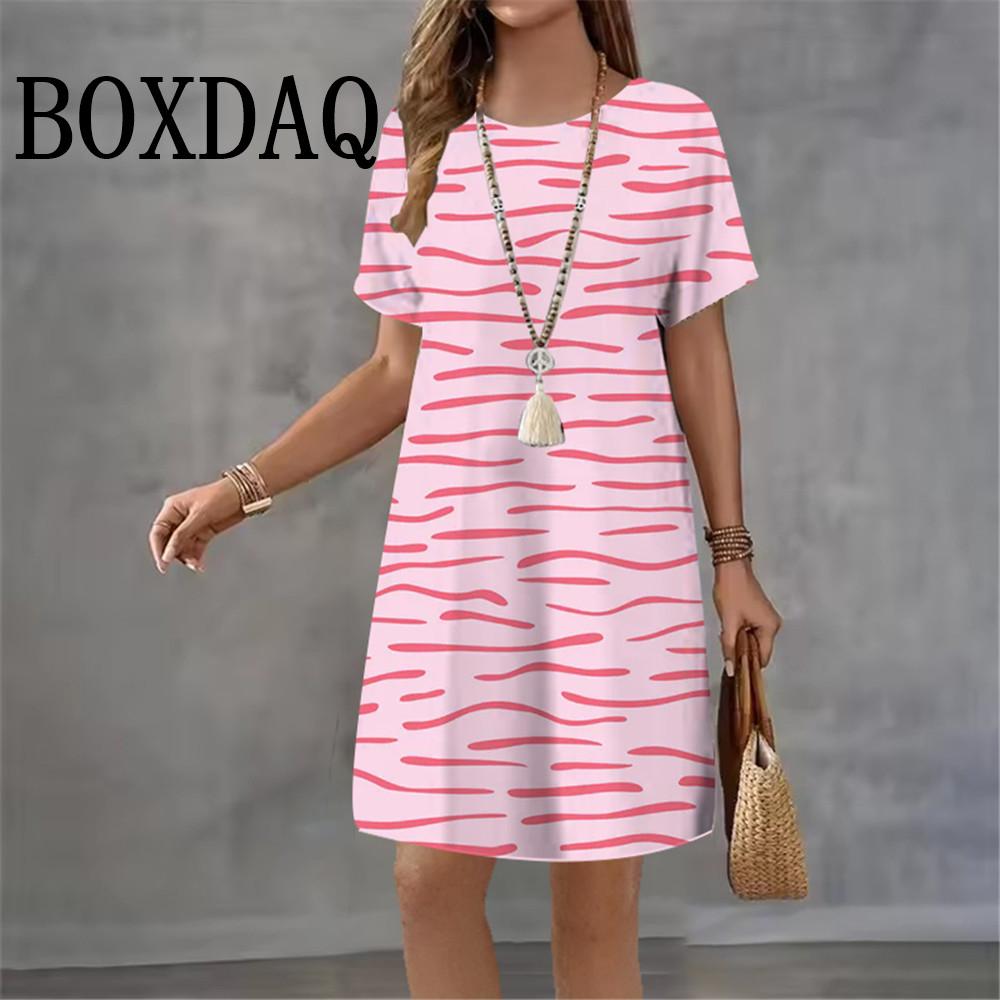 Beach Print Women Dresses Fashion 2026 New Short Sleeve Summer Elegant Loose Casual 3D Print Ladies Dress