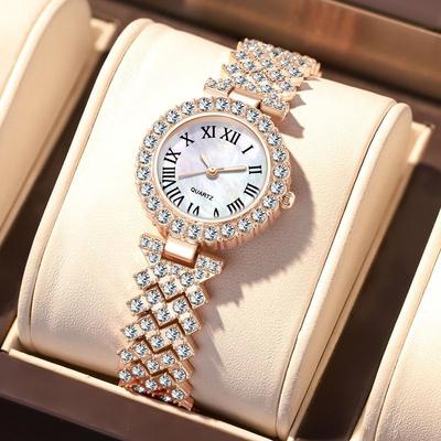 Elegant Roman Numeral Diamond Women's Watch Fashion Quartz Bracelet Wristwatch for Ladies