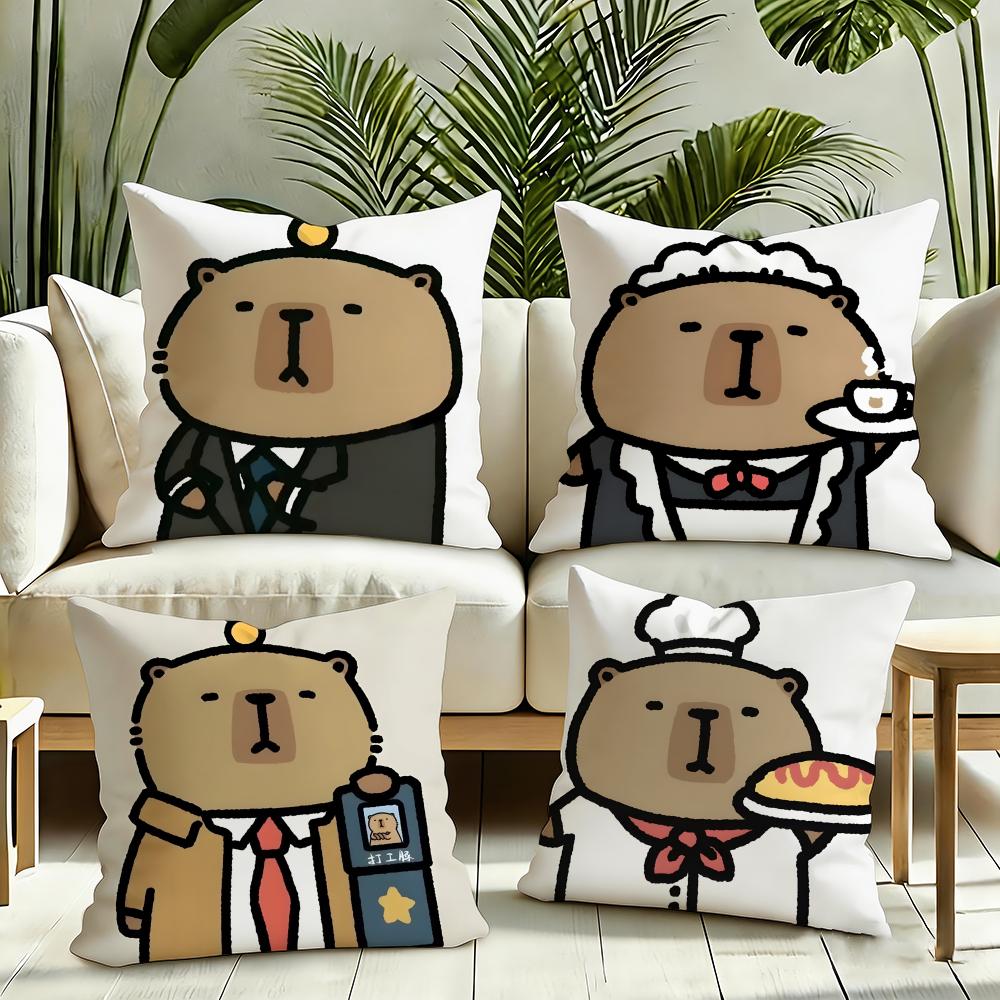 Capybara Cushion Cover Reversible Plush Pillow Cover Soft Fluffy Home Decor for Sofa Bedroom
