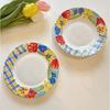 Retro oljemaleri-stil keramisk tallerken Kreativ håndmalt blomst Middagstallerkener Ettermiddagste Frukt Dessert Snacks Servise