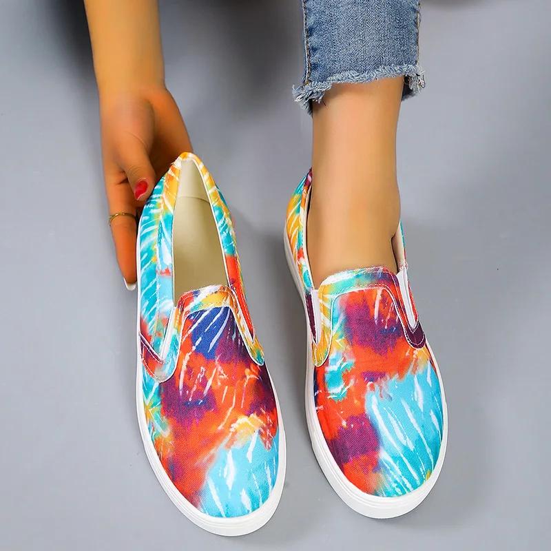 Mocasini Dama Graffiti Pantofi Plati Pantofi Vulcanizati de Vara pentru Dama Pantof Casual de Mers pe Jos Mocasini din Panza Slip on pentru Femei