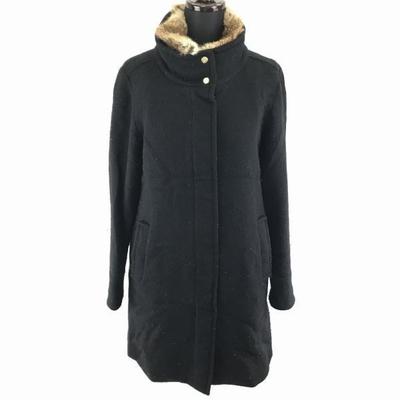 Detachable Collar Rabbit Fur Angora Blend Wool Coat Outer 36 S Black Full Zip Knee Length(USED)
