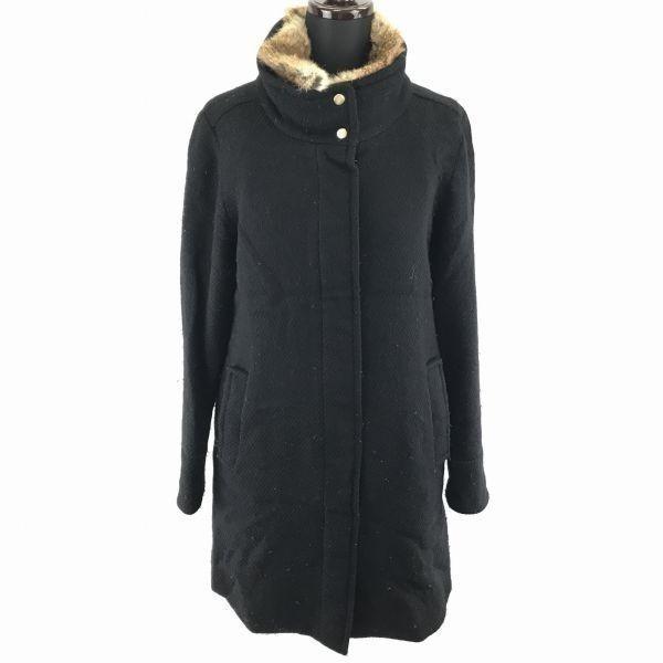 

Ships Detachable Collar Rabbit Fur Angora Blend Wool Coat Outer 36 S Black Full Zip Knee Length(USED)