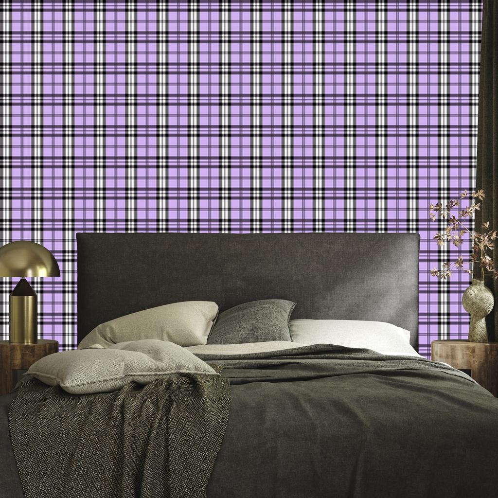 Purple Check Wallpaper in Purple, Lavender and Gray 50x1000