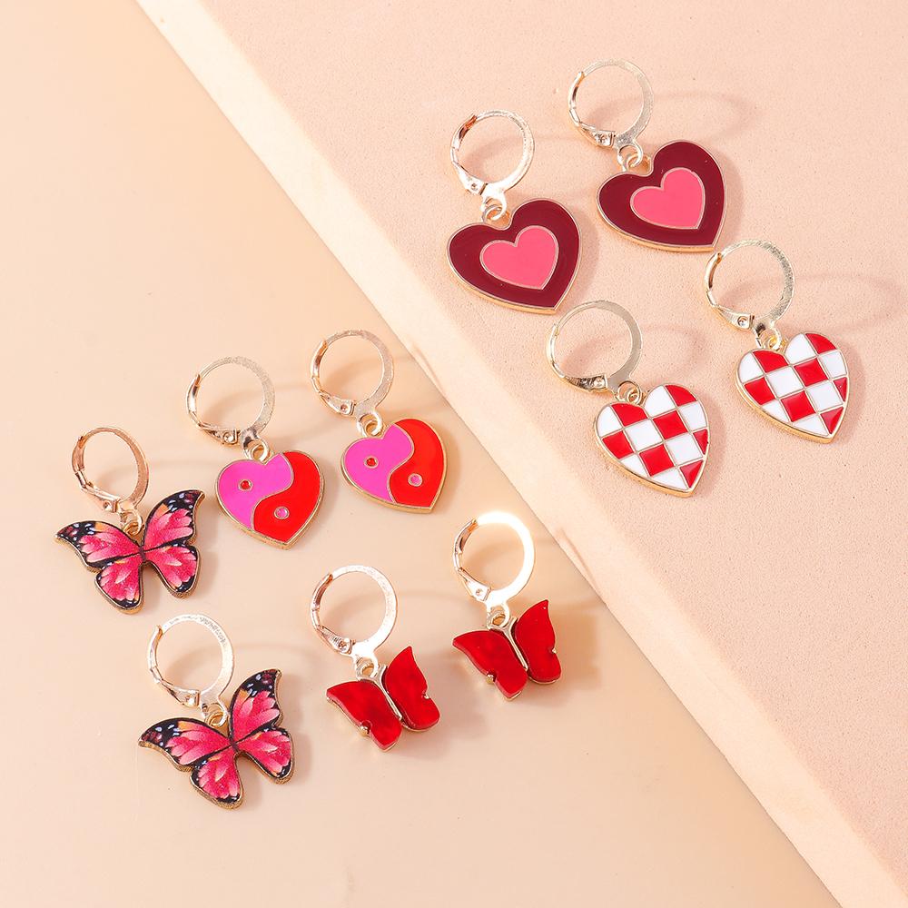 5pcs/set Butterfly Drop Earrings for Women Girls Love Heart Dangle Earrings Party Jewelry Gifts