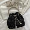Fashion Nylon Shoulder Bags Pleated Floral Design Circle Handheld Handbag Exquisite Chain Crossbody Bag Ladies