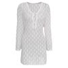 New European American Style Hollow Out Knit Beach Cover Up Sexy Long Sleeve Mini Dress Vacation Wear