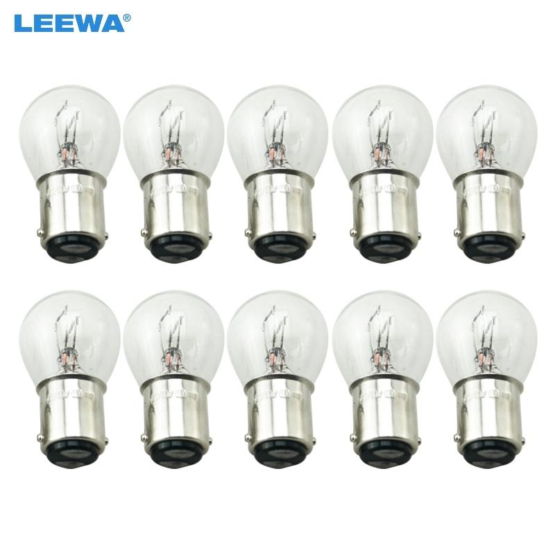 LEEWA 10pcs 24V 1157 BA15D P21/5W S25 Car Clear Glass Lamp Brake Tail Bulb Truck Bus Indicator Halogen Lamp #CA1690