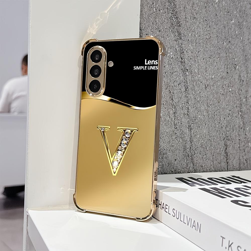 

Luxury Diamond Letter V Pattern Glass Phone Case Suitable for Samsung Galaxy S26 S25 S24 S22 S21 S20FE/Ultra/Plus Anti Drop Case Galaxy S24