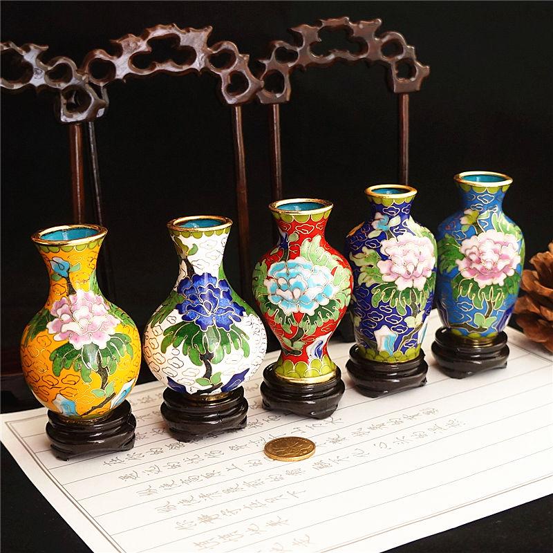 Handmade Beijing Cloisonne Vase Miniature Decor Traditional Chinese Craft Non Heritage Artwork