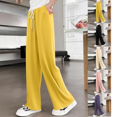Girls' Loose Straight Leg Elastic Wide Leg School Casual Pants With Pockets Sports Pants