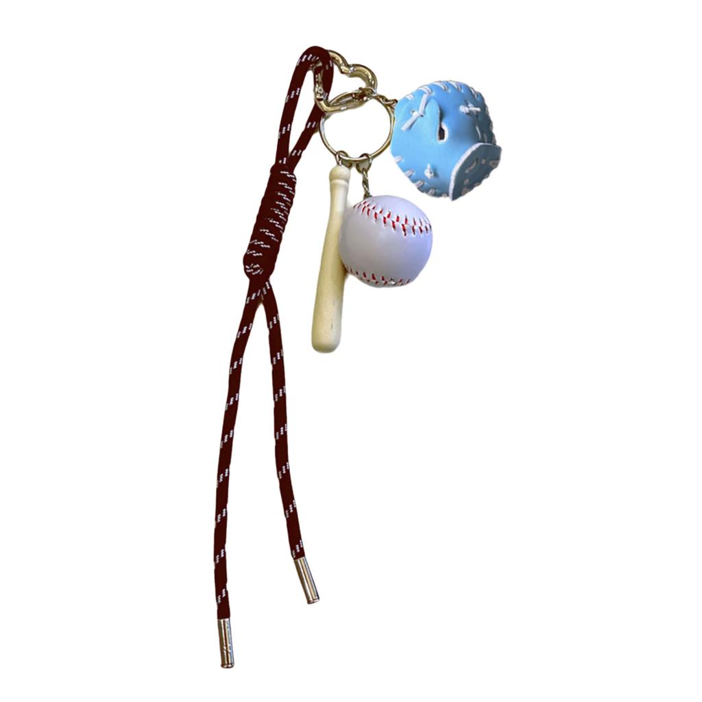 Baseball Keyring with Wood Bat and PU Leather Glove Charm Unique Bag Pendant Handbag Charm Handmade Sports Accessory