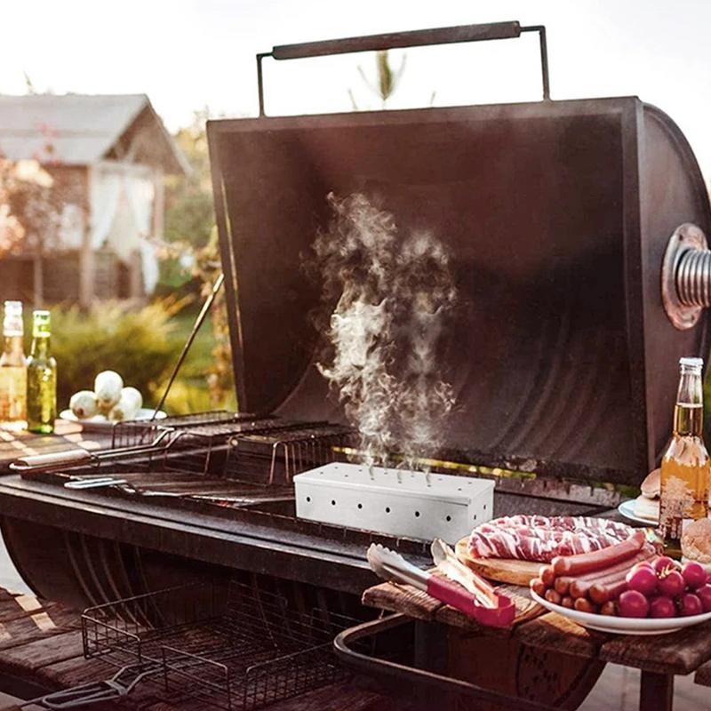 Outdoor Bbq Smoking Box, Lychee Wood Smoking Box, Thickened Stainless Steel Bbq Tool, Smoked Meat Box, Charcoal Box