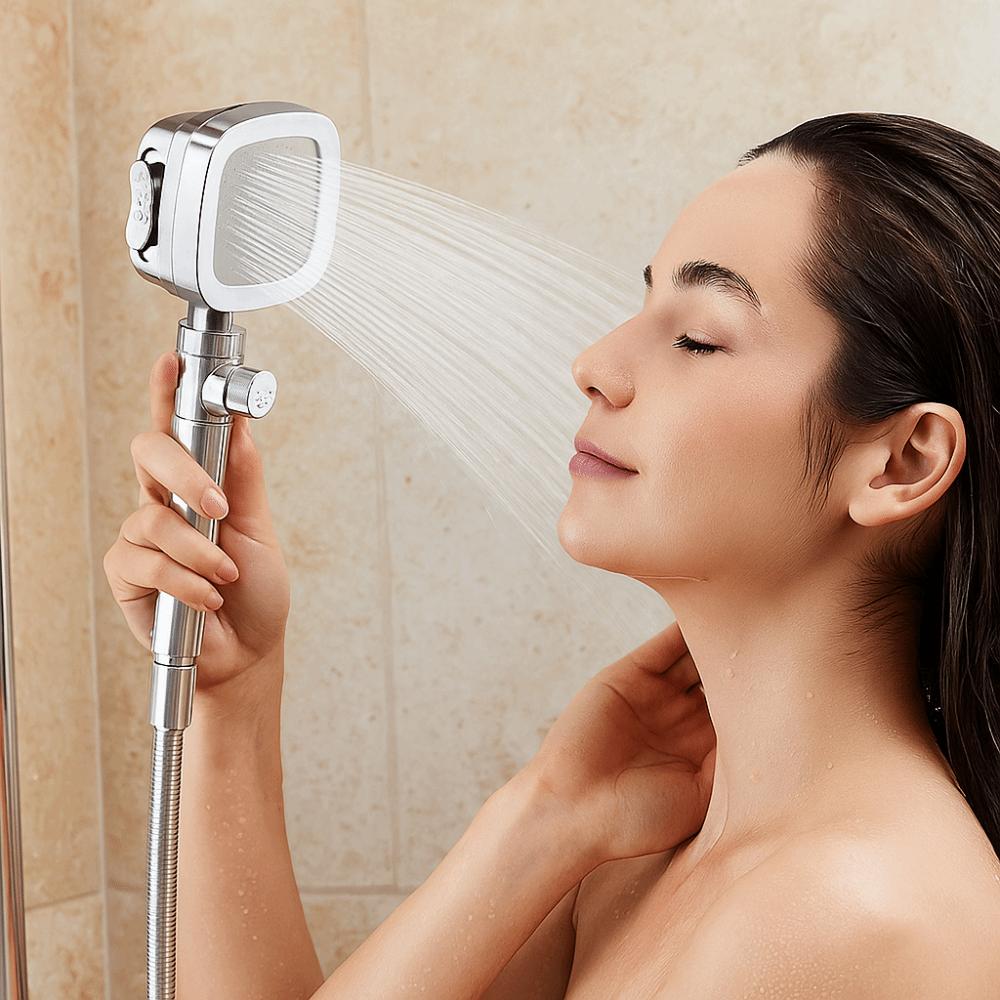 One-Key Stop Water Saving Shower Head 3 Modes Adjustable Shower Head  Bathroom