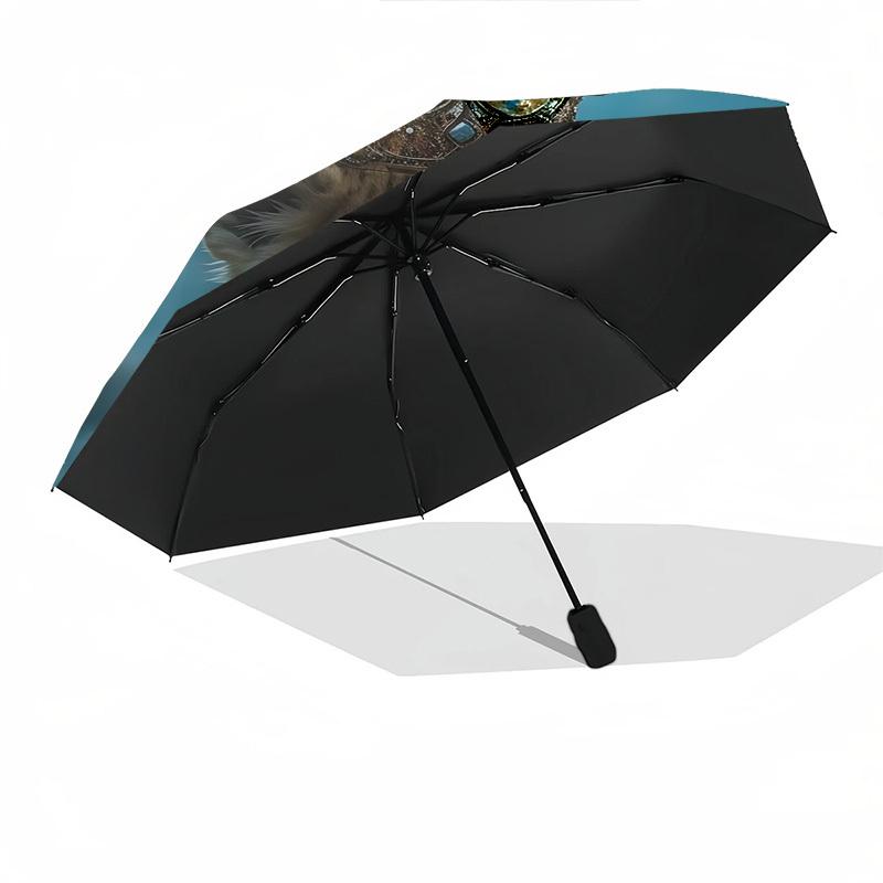 Lion Cub, Crowned Lion Themed Automatic Opening and Closing Umbrella, Brightly Colored 8-rib Portable Umbrella, Suitable for Men and Women, A Perfect