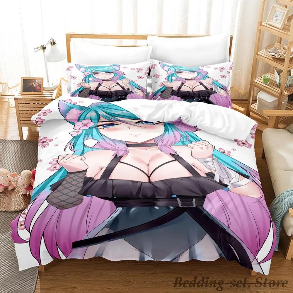 Sexy Girls Silvervale VTuber Bettwäsche-Set Einzelbett Twin Full Queen King Size Bettset Erwachsener Kind Schlafzimmer Bettdeckenbezug-Sets Anime