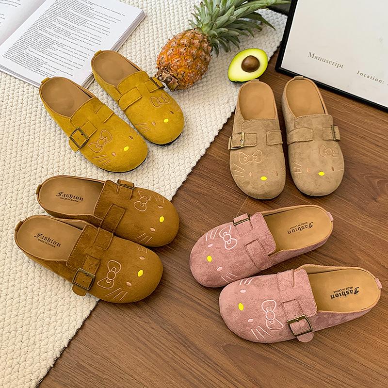 Slippers cute cartoon 2025 spring and summer new bag head round head flat bottom outer wear women's shoes regular version Boken shoes versatile