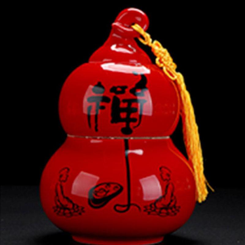 Gourd Shaped Double-layer Tea Caddy Ceramic Tea Storage Tank Non Woven Cover Sealed Tea Can Porcelain Ornaments Nut Storage Pot