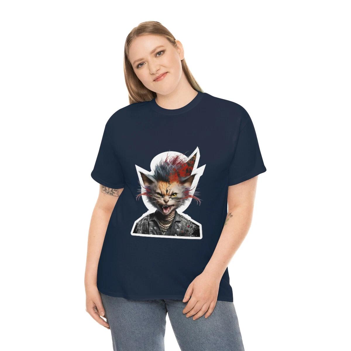 

US Adults - cat punk music - cute funny animal t shirt - Unisex Heavy Cotton Tee XL