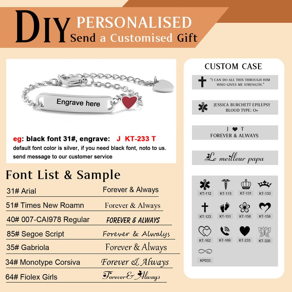 Bracelet Cœur Personnalisé pour Petite Fille Garçon, Bracelet à Identité Nom Gravable, Chaîne en Acier Inoxydable Personnalisée Cadeau d'Anniversaire