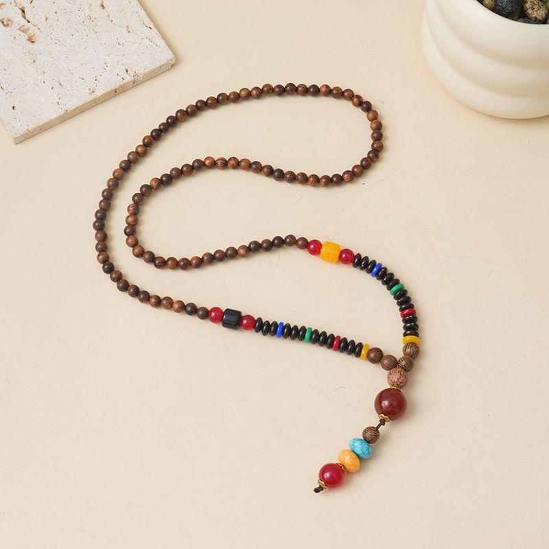 Ethnic Style Wood Necklace & Prayer Beads - Unisex Versatile Chicken Wing Wood Sweater Chain