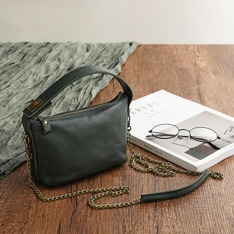 Johnature Versatile Simple Genuine Leather Women Chain Bag Natural Soft Cowhide Solid Color Shoulder & Crossbody Bags