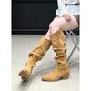 New Explosive White Pleated Piled Boots Women's Autumn Thick Heel High Boots Spice Girl High Heel Boots