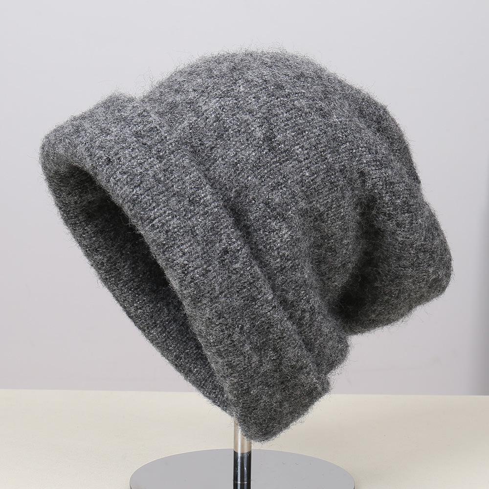 New fashionable solid color simple temperament knitted hat cashmere blended warm and comfortable casual wool hat