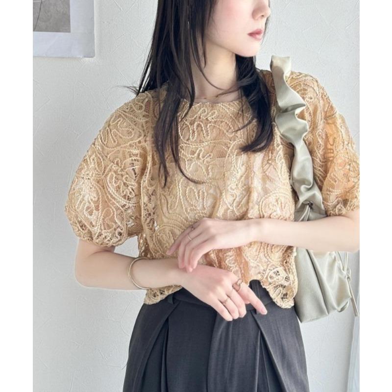 DIMANAF New 2025 T-Shirt Women Knitting Short Sleeve Hollow Lace Summer Style Basic Tops Tees Loose Clothing