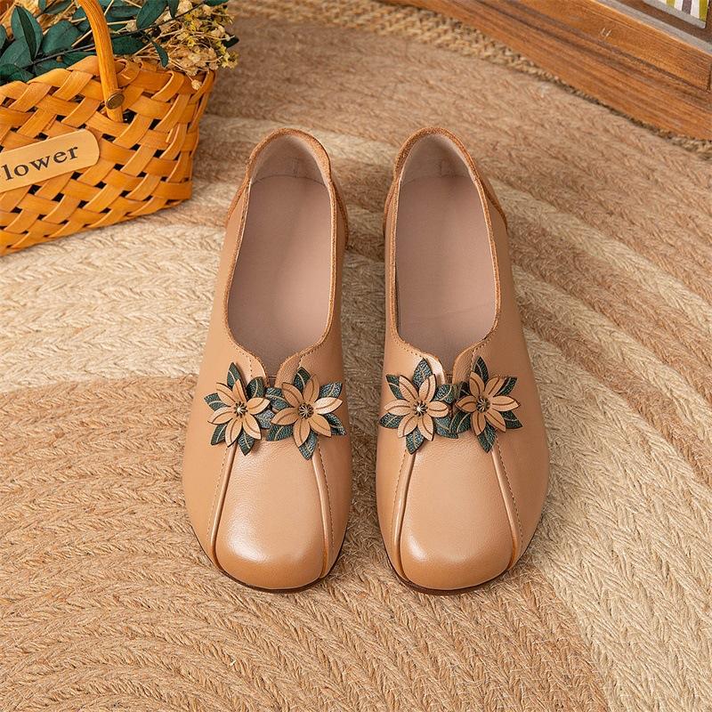 Fashion Genuine Leather Women Flat Shoes With Slip On Casual Ballet Flats Female Comfortable Wedge Shoes Retro Mom Single Shoes