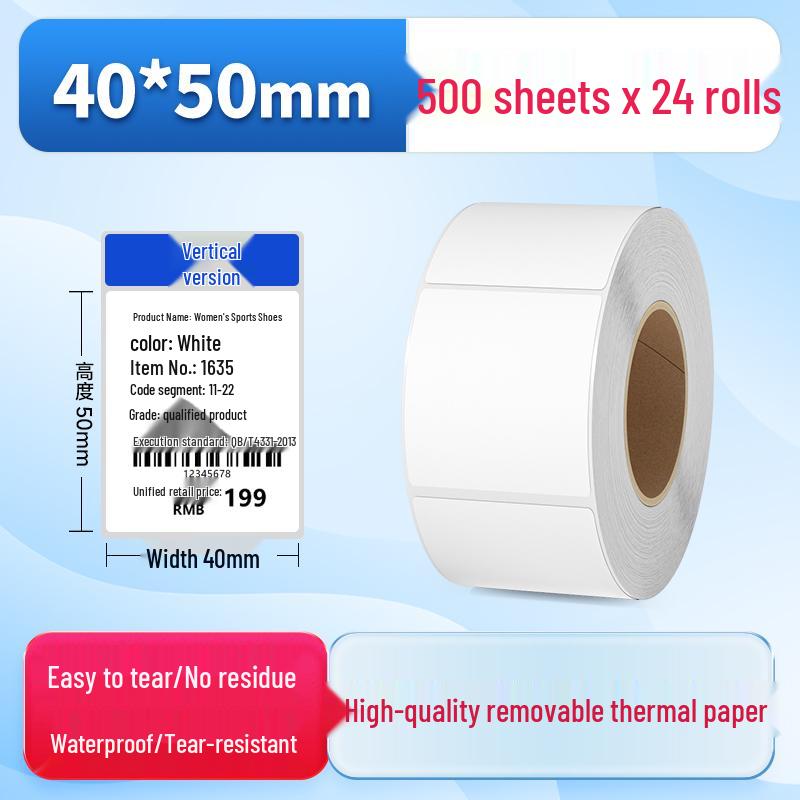 Waterproof Synthetic Thermal Label Paper 60x40 - Freezer Safe, Self-Adhesive, Durable