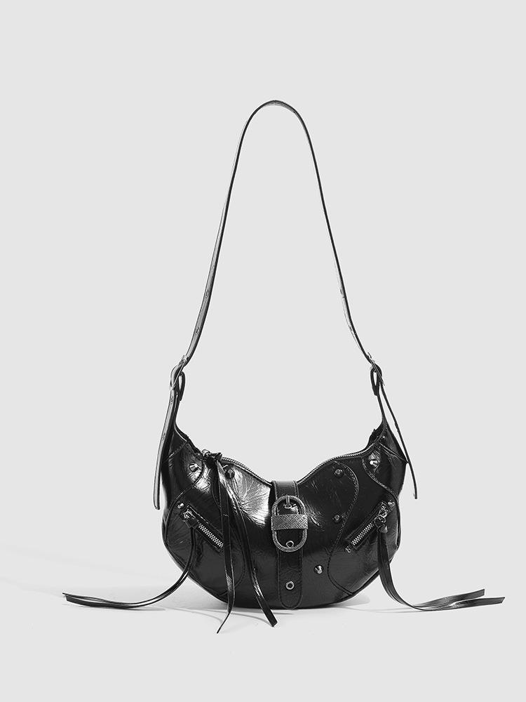 

Niche high-end oil wax leather bag 2025 new versatile fashion locomotive one shoulder crossbody retro underarm bag tide