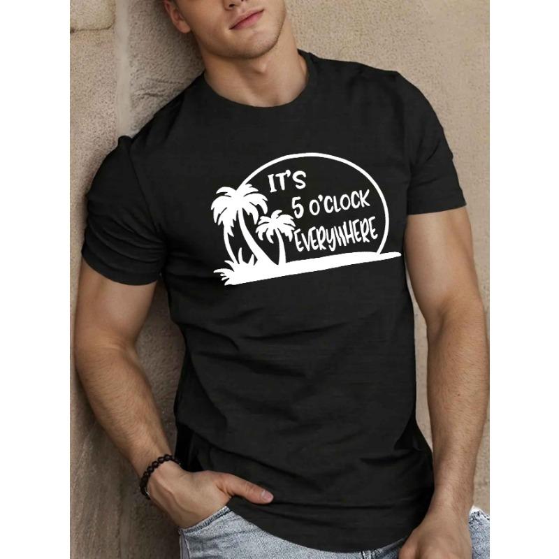 

European sizes Men S Casual Crew Neck T-Shirt - It S 5 O Clock Everywhere Graphic, Knit Fabric with Slight Stretch, Regular Fit S чёрный