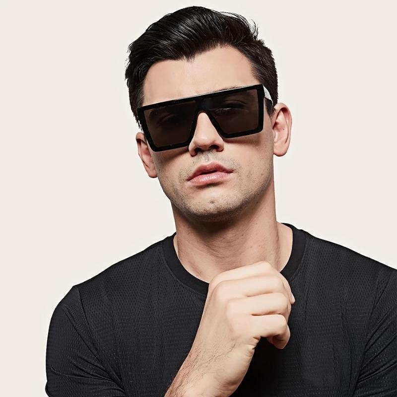 Men Retro Flat Top Fashion Square Sunglasses - Fashion One-piece Eyewear Perfect for Beach, Travel & Outdoor Adventures | Durable PC Frame & Lens
