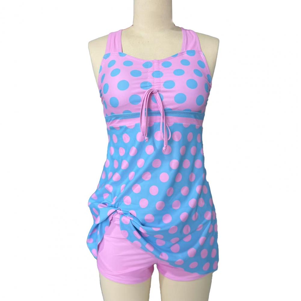 2026 PLUS SIZE Two-piece Dot Print Split Swimsuit Summer Tankini Set Sling V-Neck Drawstring Top High Waist Swimming Trunks 80%