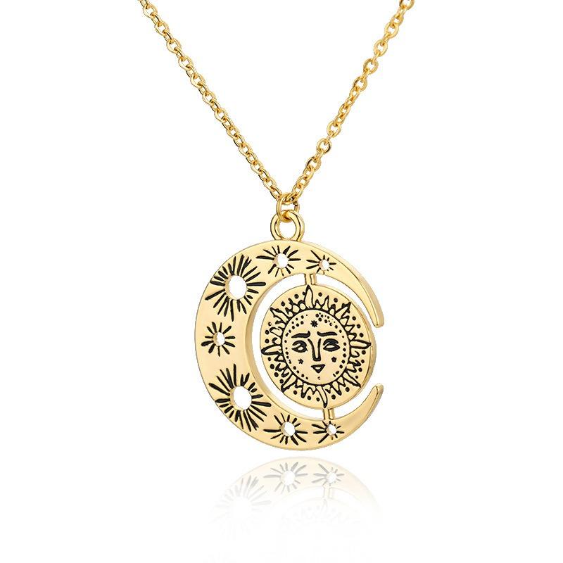 K gold-plated stainless steel simple sun and moon portrait necklace women's daily wear