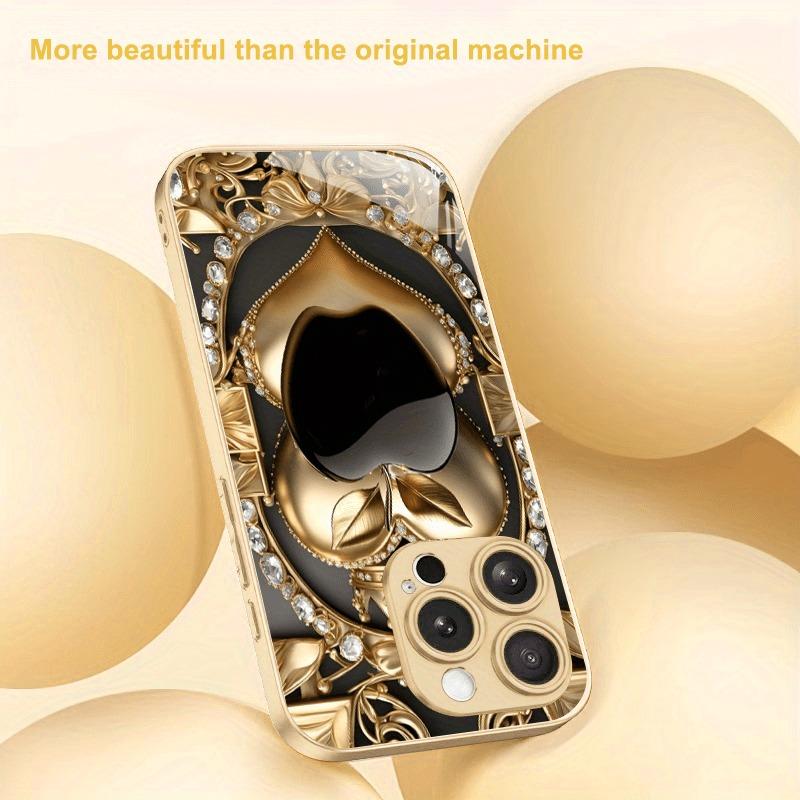 Modische Diamant für Apple Print Gold Metallic Lack Glas Handyhülle für iPhone 17 16 15 14 13 12 Pro Max Plus 17 Air 16E Hülle