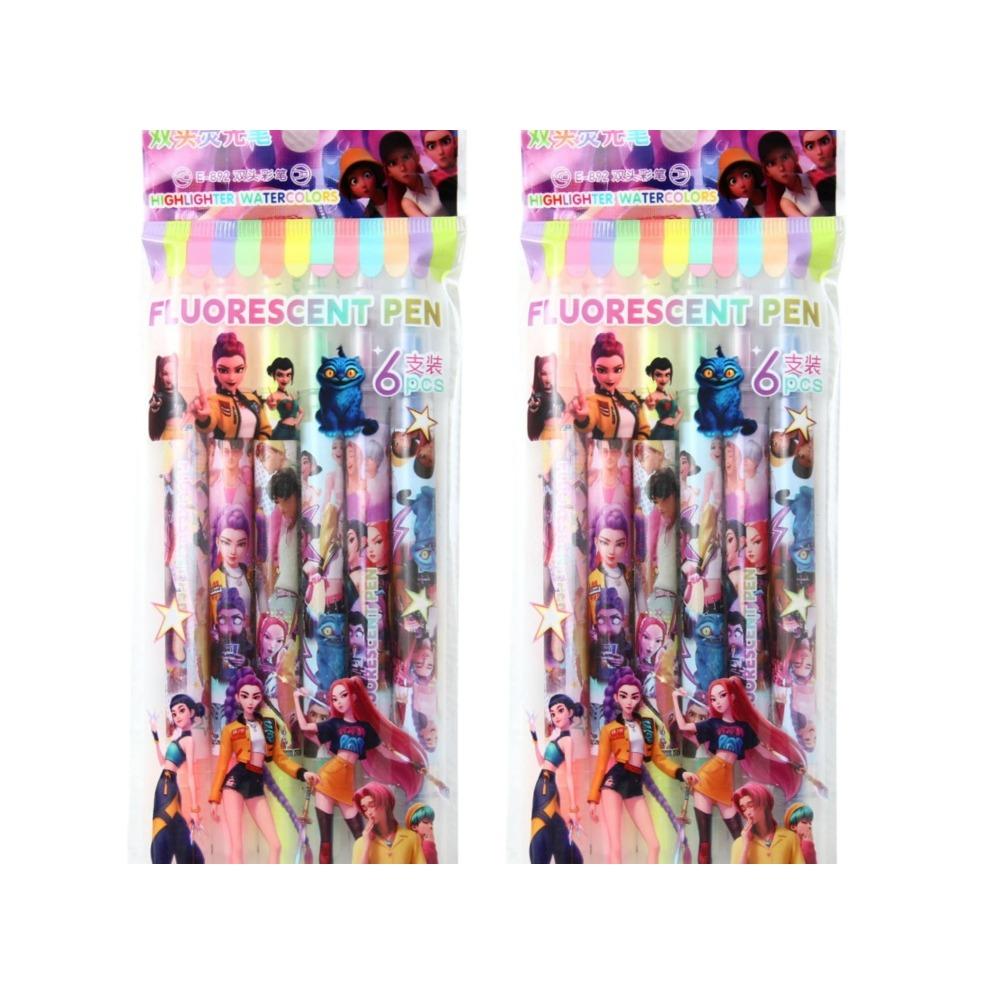 3pcs Kpop Witch Hunt Fluorescent Pen Cartoon Double Headed Marking Pen Gift High Beauty Student Stationery