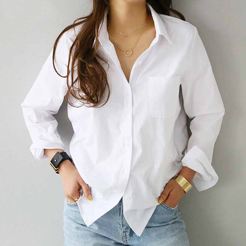 White Women Shirts and Blouses Casual Fashion Turn-down Collar OL Style Korean Office Long Sleeve Tops 4XL Loose Blouses